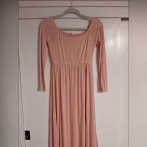 PinkBlush Maternity Pink Solid Off Shoulder Maxi Dress Sz M Tall